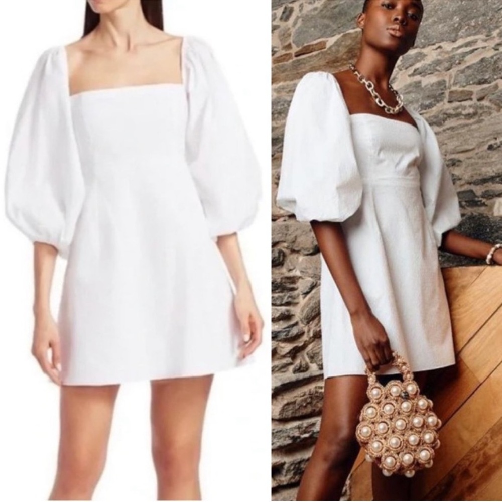 Cara Cara textured cotton white puff sleeves A line Montauk Dress Sz S